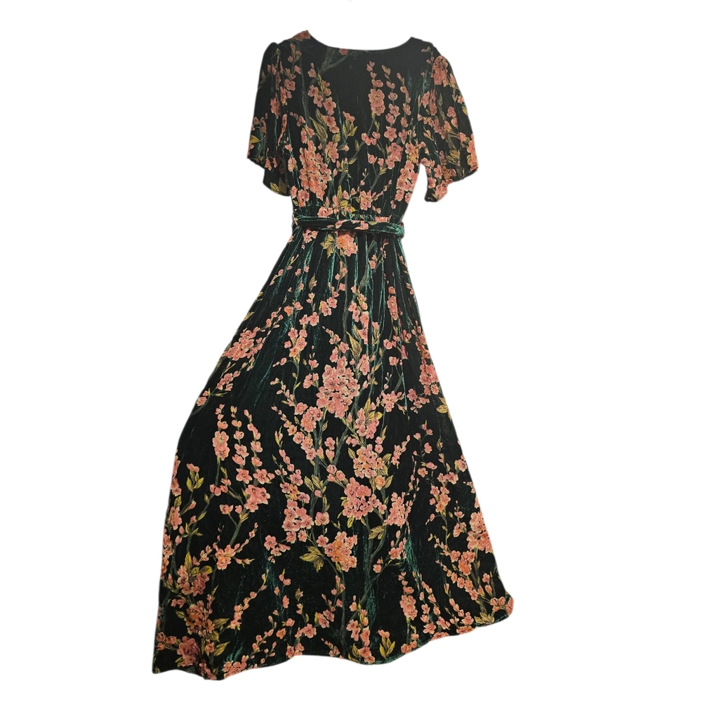 BALTIC BORN Uma Green Velvet Floral Maxi Dress sz L Women's - Picture 9 of 12